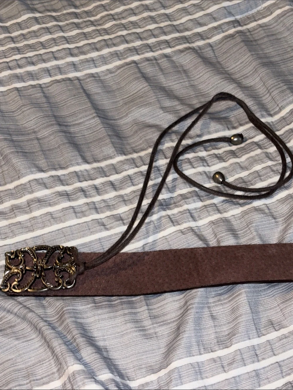 New York & Company Brown Lace-Up Waist Belt with Silver Decorative Buckles